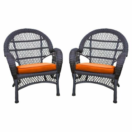 JECO W00208-C-4-FS016-CS Espresso Wicker Chair with Orange Cushion, 4PK W00208-C_4-FS016-CS